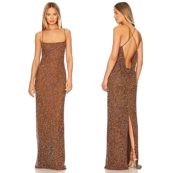 NWT Retrofete Alice Sequins Dress in Amber Brown - Picture 5 of 11